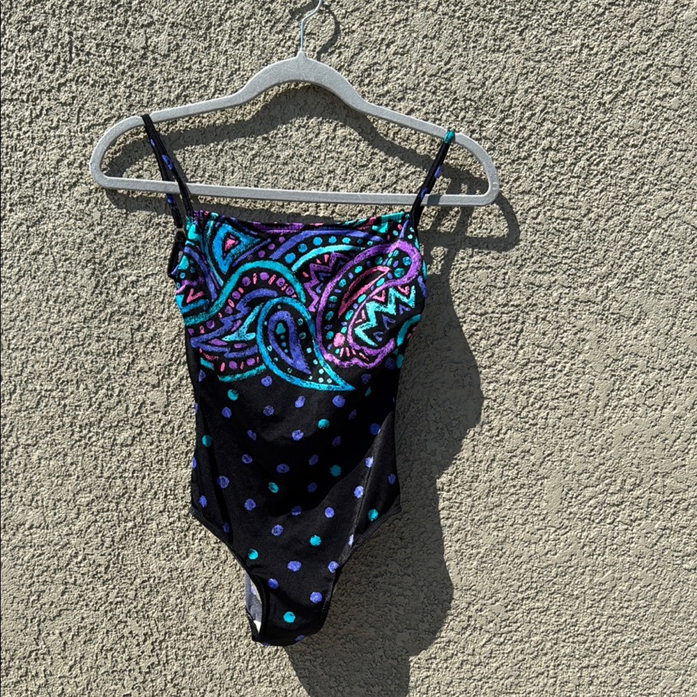 Vibrant Black and Purple One Piece Swimsuit - Picture 7 of 11